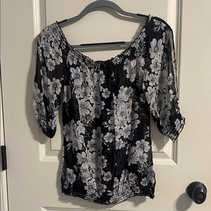 White House Black Market Black and White Floral Blouse